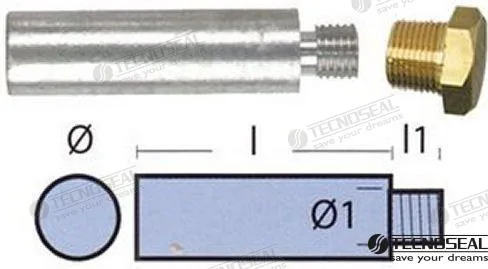 Anode moteur Yanmar complette Ø 12,5 mm Tecnoseal - 119574-44150