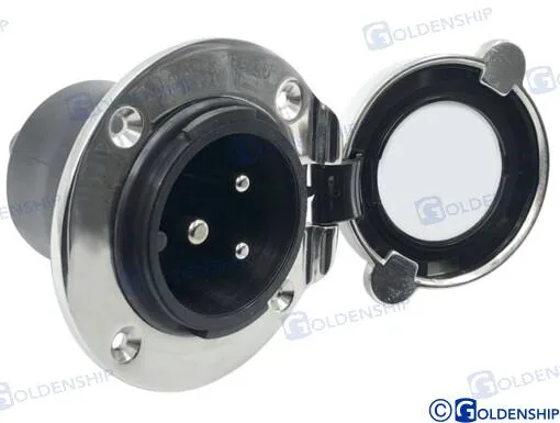 Embase de quai ronde 16 A en inox, avec capot - Goldenship réf. GS11335