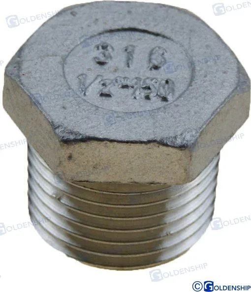 Bouchon mâle à tête hexagonale 1/2" inox 316 - Goldenship réf. GS30581