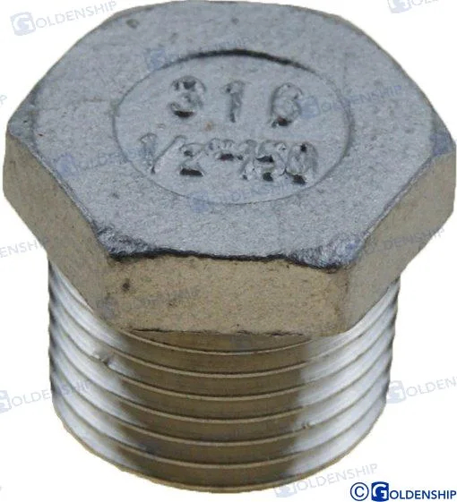 Bouchon mâle à tête hexagonale 1" inox 316 - Goldenship réf. GS30583