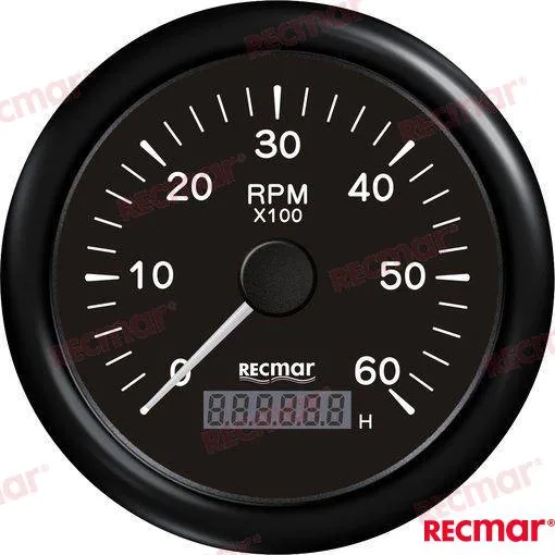 Compte-tours 0-6000 tr/min, cadran noir 100 mm - Recmar réf. RECKY07205