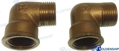 Coude mâle-femelle 90° 1/2" laiton (lot de 2) - Goldenship réf. GS30171