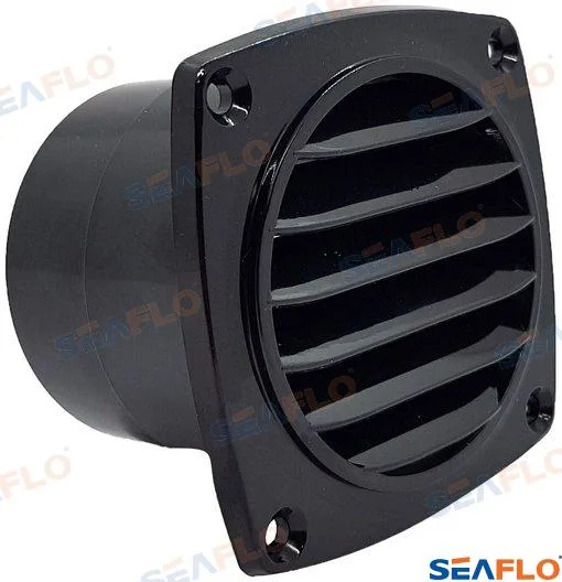 Grille de ventilation ronde en polypropylène, platine carrée de 93,5 mm, noire - Seaflo réf. SFAV201