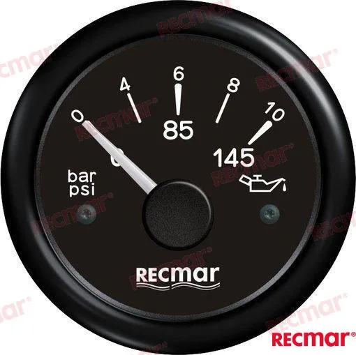 Indicateur de pression d'huile 0-10 bar, cadran noir 51 mm - Recmar réf. RECKY15202