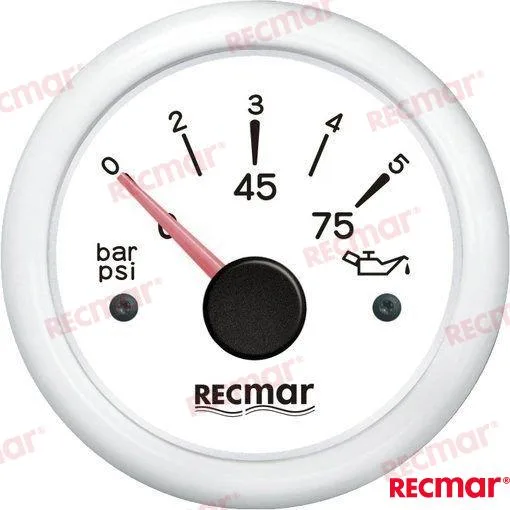 Indicateur de pression d'huile 0-5 bar, cadran blanc 51 mm - Recmar réf. RECKY15300