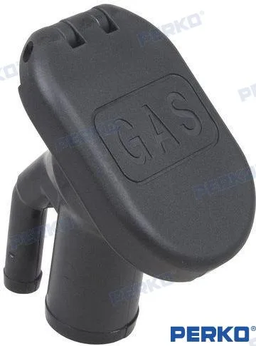 Nable de pont avec évent intégré, 35°, entrée 38 mm, marquage GAS (essence), noir - Perko réf. GS31134